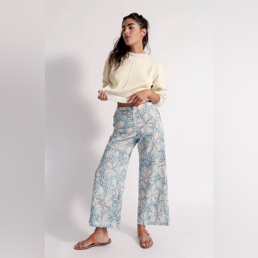 Ciao Lucia Blue and White Floral Wide-Leg Pants
